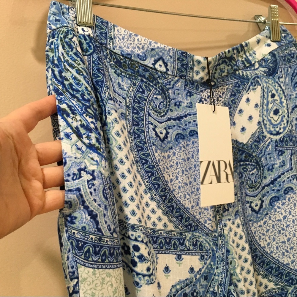 ZARA Paisley Printed Wide Leg Pants Rustic Blue White Boho SIZE M - Picture 6 of 7